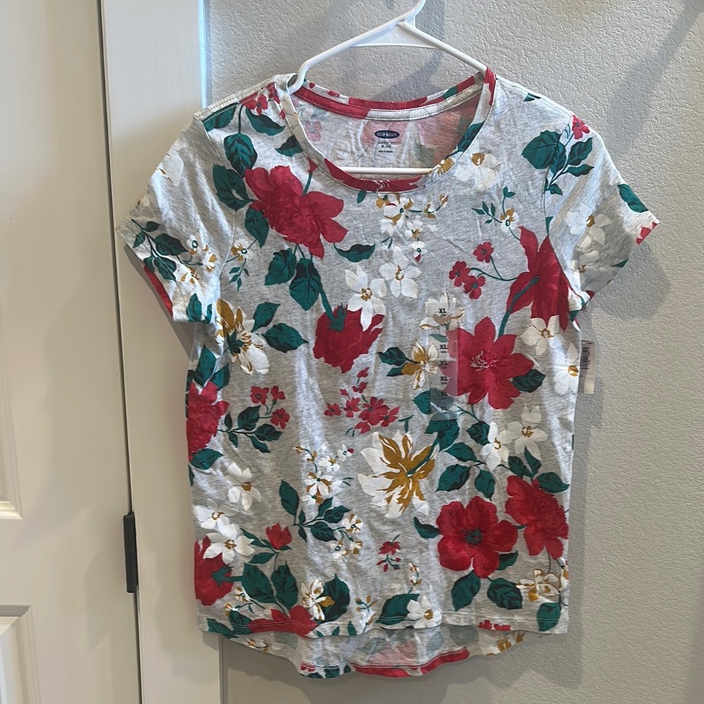 New Old Navy Girls Flower Floral Print T-Shirt Tee Too Size 14 NWT